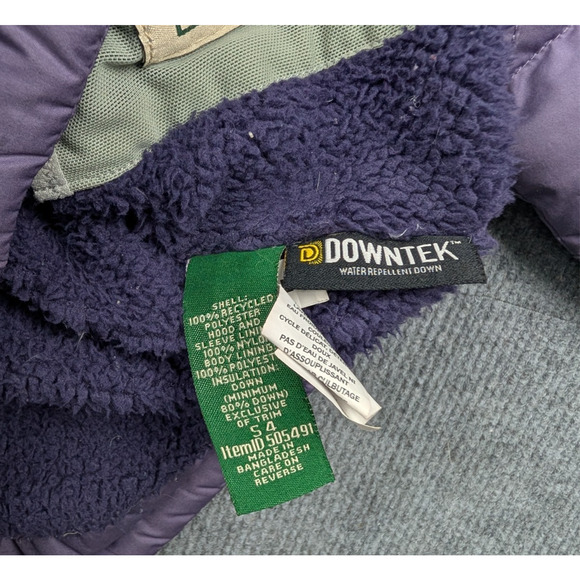 LL Bean Down Puffer Jacket Girls Small Hooded Full Zip Coat Fleece Lined Purple - Picture 7 of 10